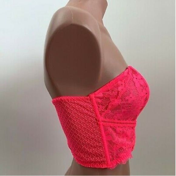 💕New! Victoria's Secret Dream Angels Lace Corset Bra Neon Pink NWT - Picture 4 of 8